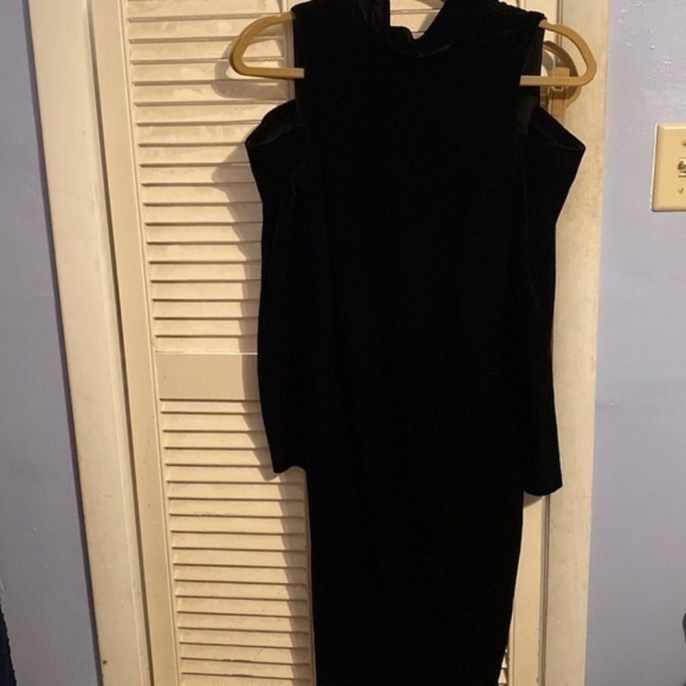 Calvin Klein black velvet cold shoulder dress